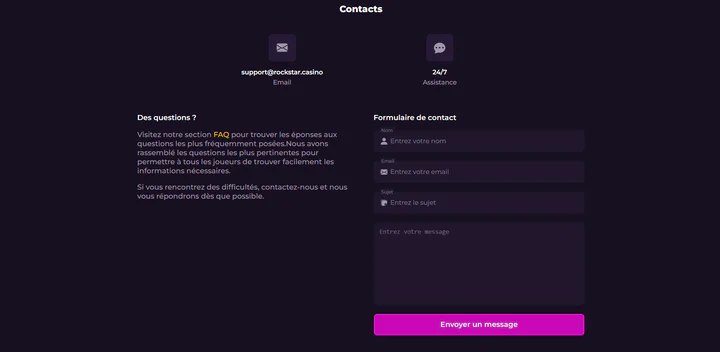 Support client Rockstar Casino